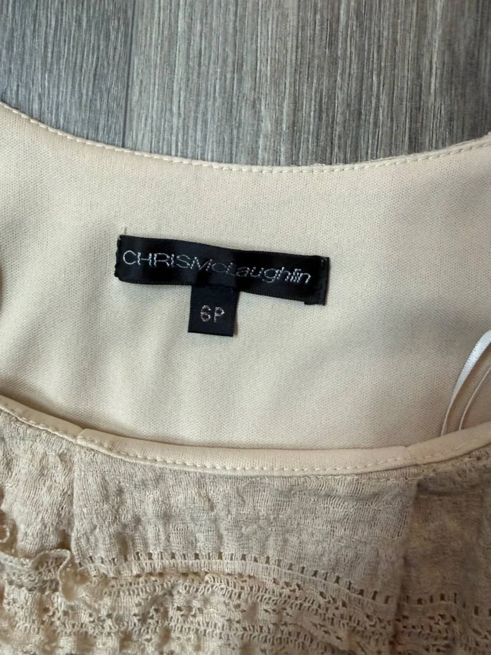 Chris McLaughlin Beige Textured Lace Dress Half Sleeve Peasant Boho Romantic 6P - Picture 3 of 8